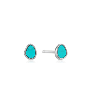 Tidal Turquoise Stud Earrings - Silver