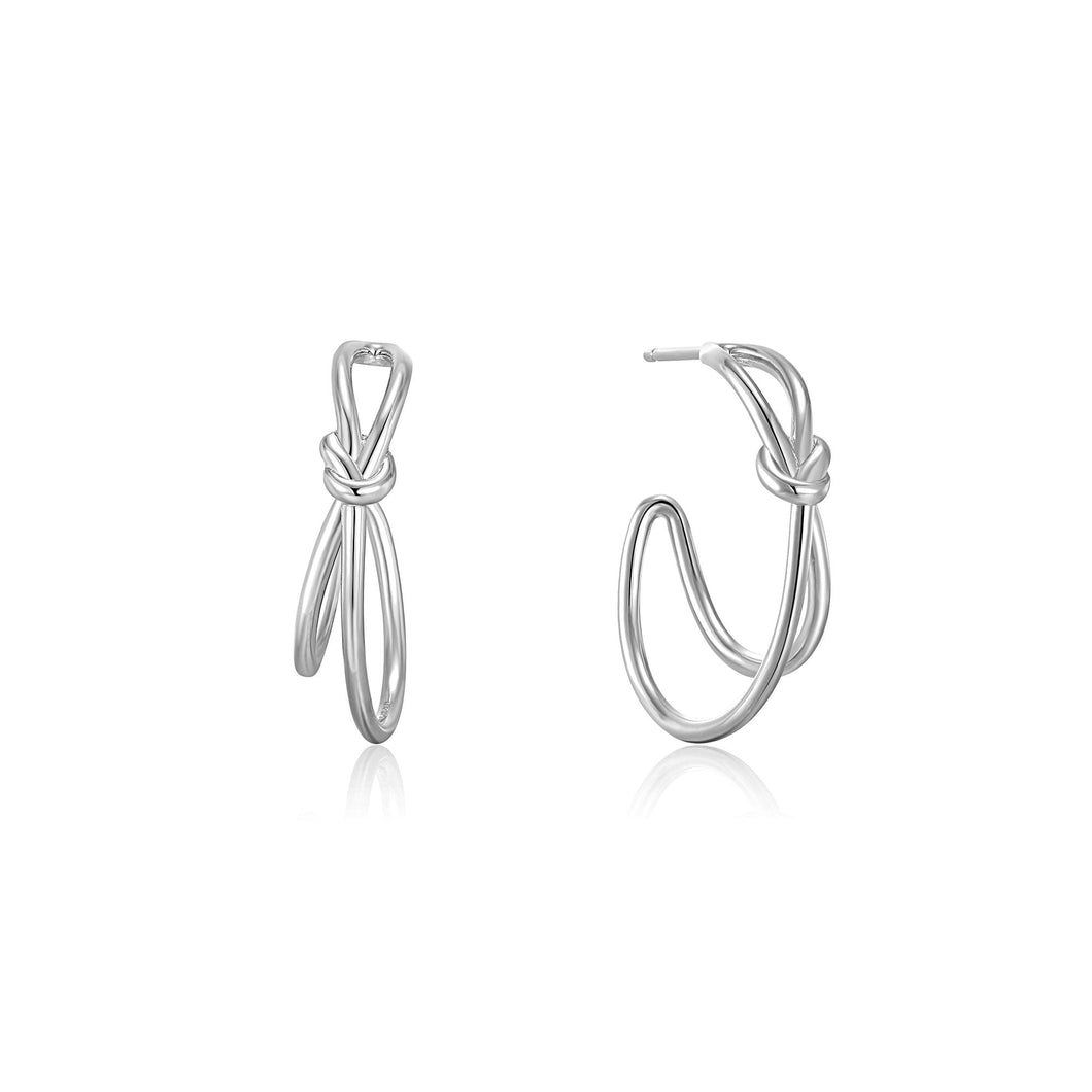 Knot Stud Hoop Earrings - Silver