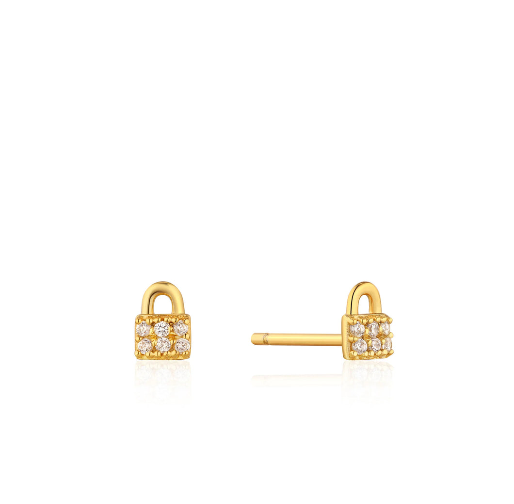 Padlock Sparkle Stud Earrings - Gold
