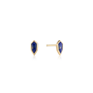 Lapis Emblem Stud Earrings - Gold