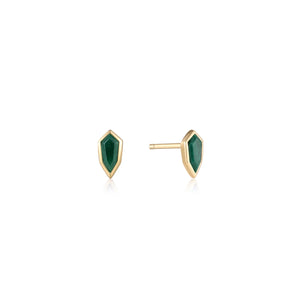 Malachite Emblem Stud Earrings - Gold