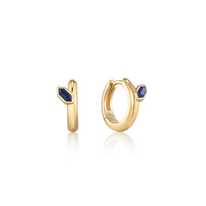 Lapis Emblem Huggie Hoop Earrings - Gold