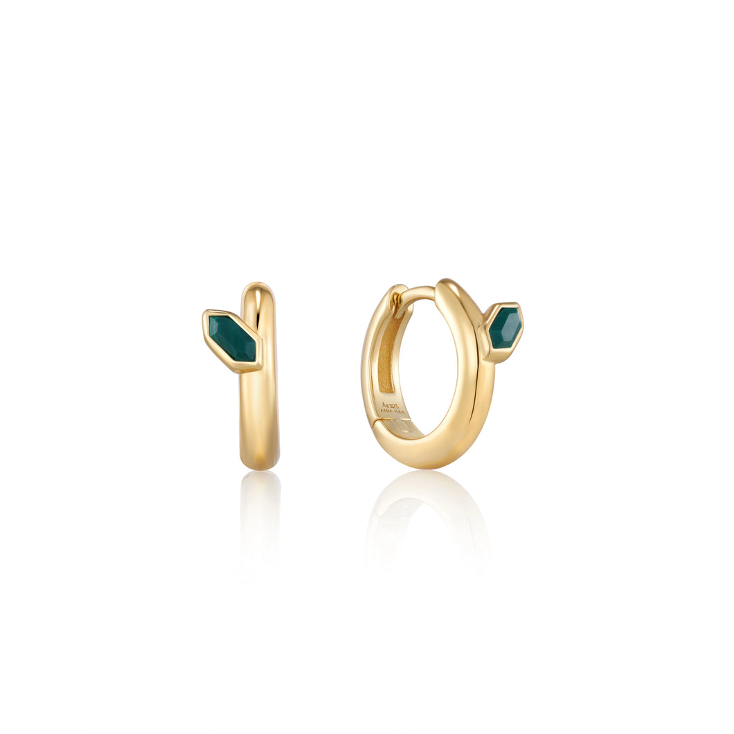 Malachite Emblem Huggie Hoop Earrings - Gold