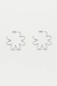 Large Squiggle Flower Hoops- Silver Plated