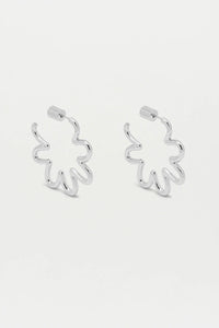 Large Squiggle Flower Hoops- Silver Plated