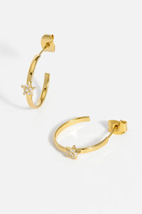 CZ Star Flat Edge Hoops- Gold Plated