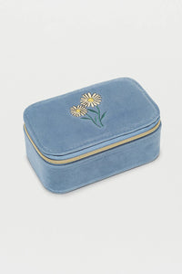 Embroidered Daisy Envelope Card Holder Blue Velvet
