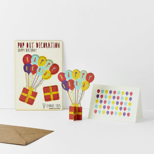 POP out card with wood decoration-BIRTHDAY BALLOONS