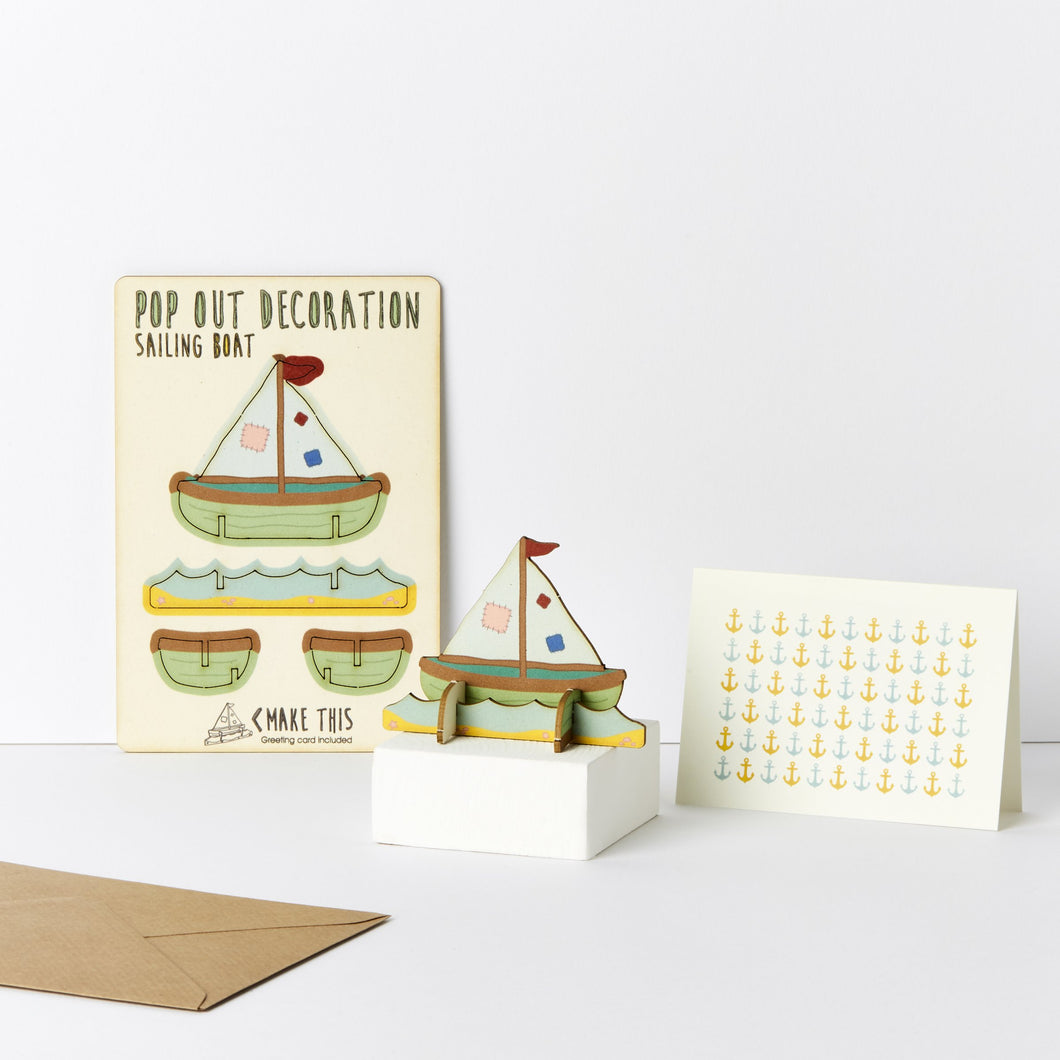 POP out card with wood decoration-BOAT