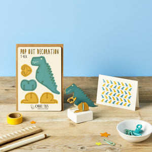 POP out card with wood decoration-T REX