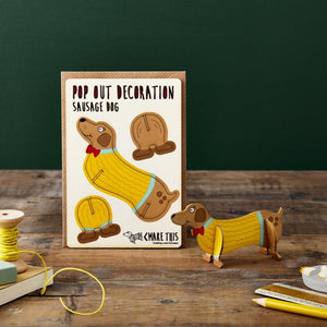 POP out card with wood decoration-SAUSAGE DOG