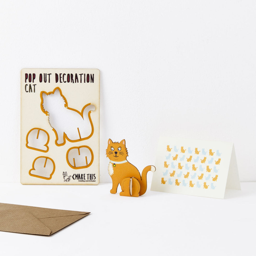 POP out card with wood decoration - GINGER CAT