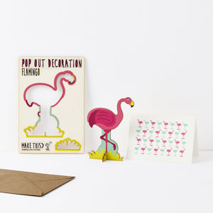 POP out card with wood decoration-FLAMINGO