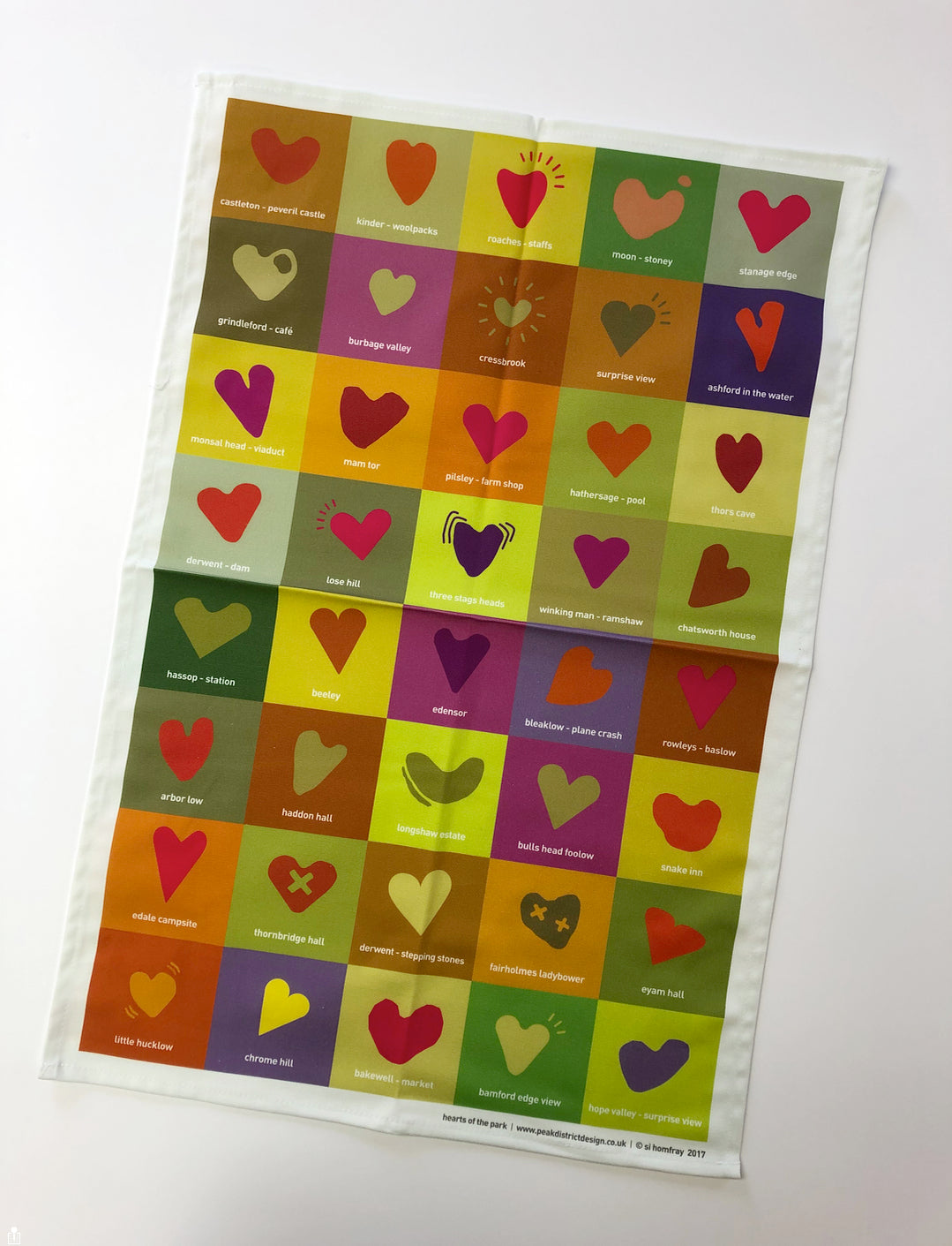 Peak District tea towel hearts of the park