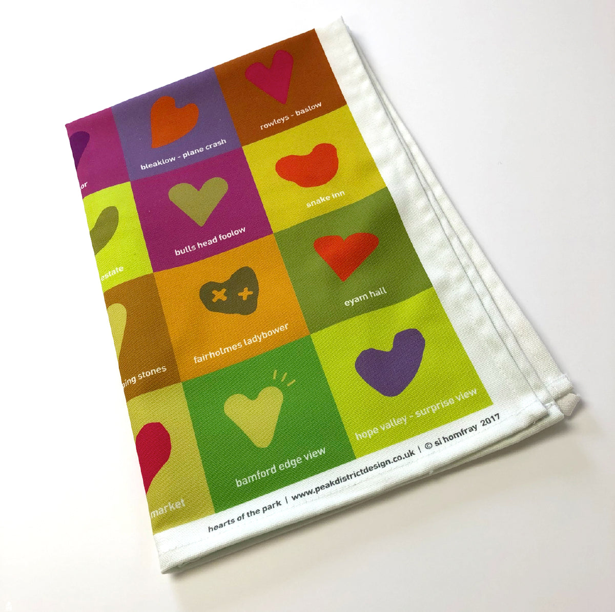 Peak District tea towel hearts of the park