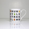 Peak District words mugs  – Run, Cycle, Track, Climb