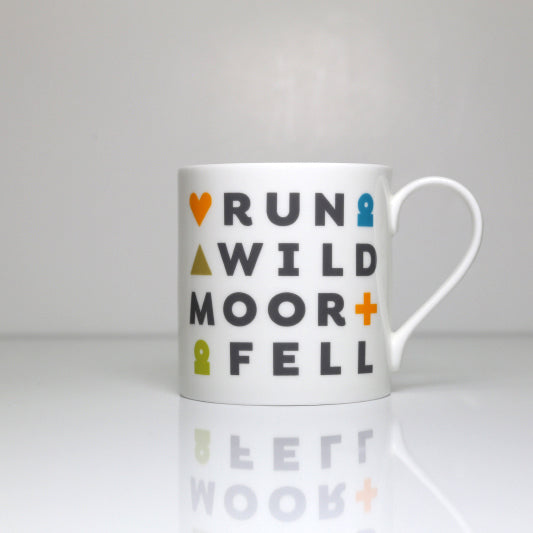 Peak District words mugs – run wild moor fell