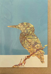 Sheffield map/birds card -kingfisher