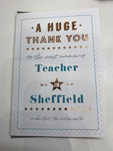 Most Amazing Teacher in Sheffield Card