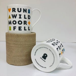 Peak District words mugs – run wild moor fell