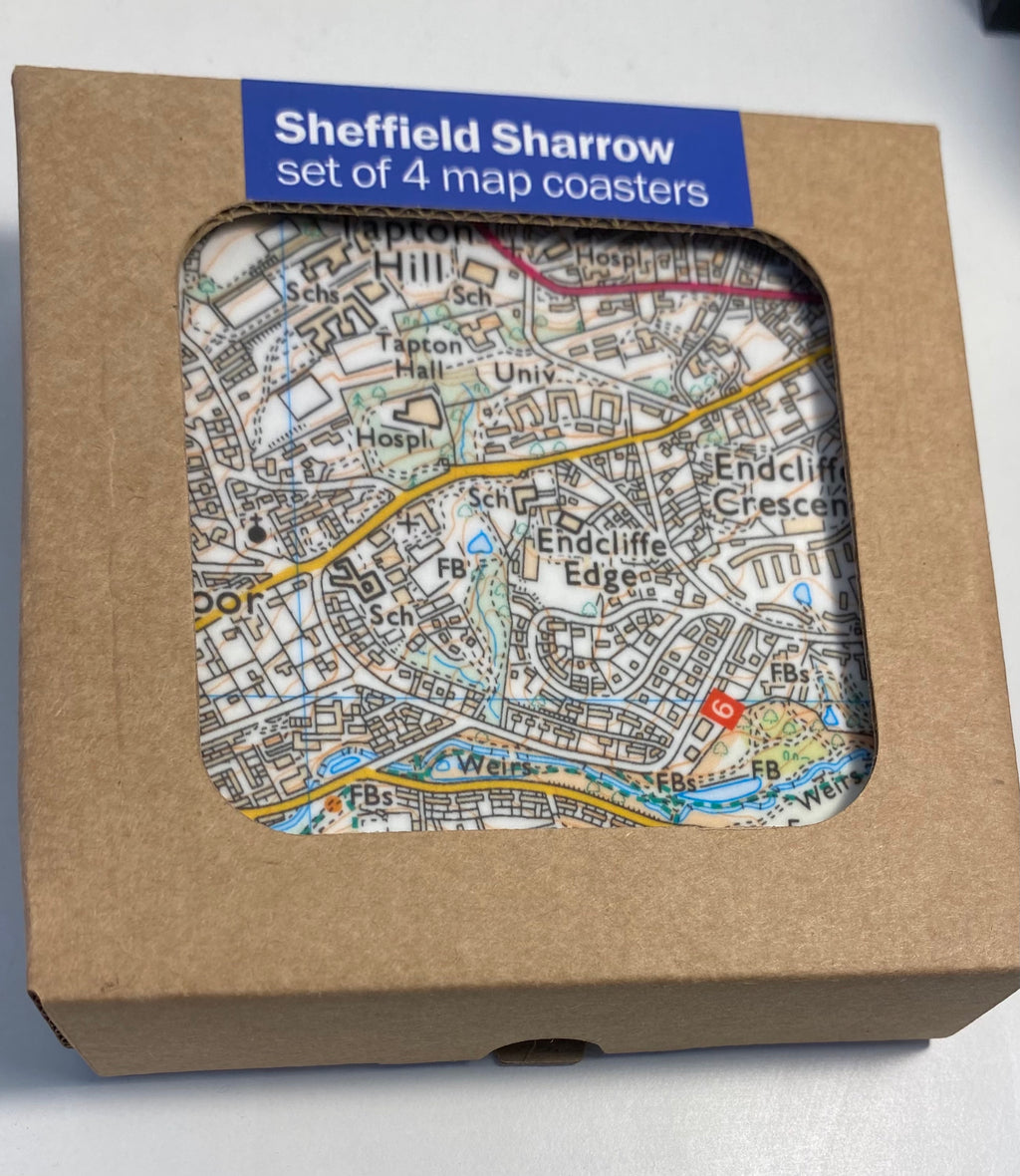 Sheffield Sharrowvale area map set of 4 coasters