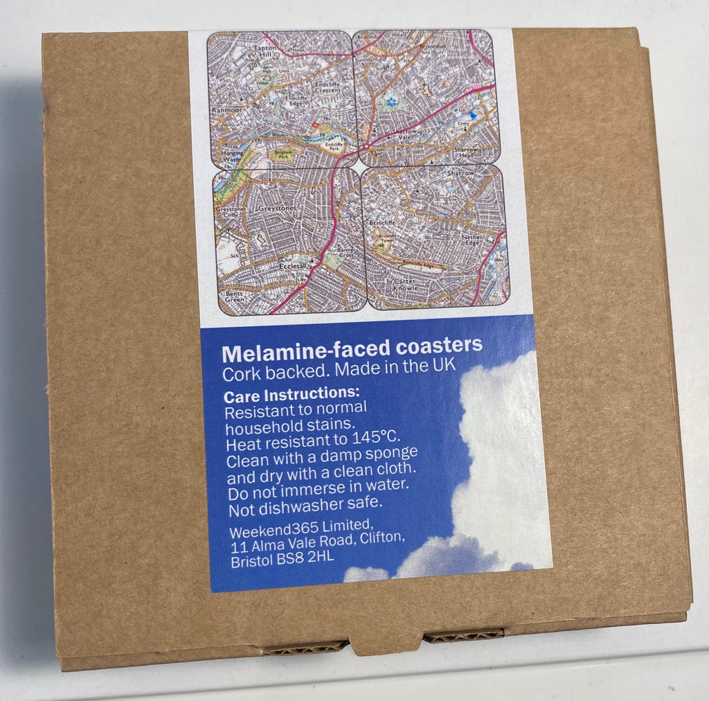 Sheffield Sharrowvale area map set of 4 coasters