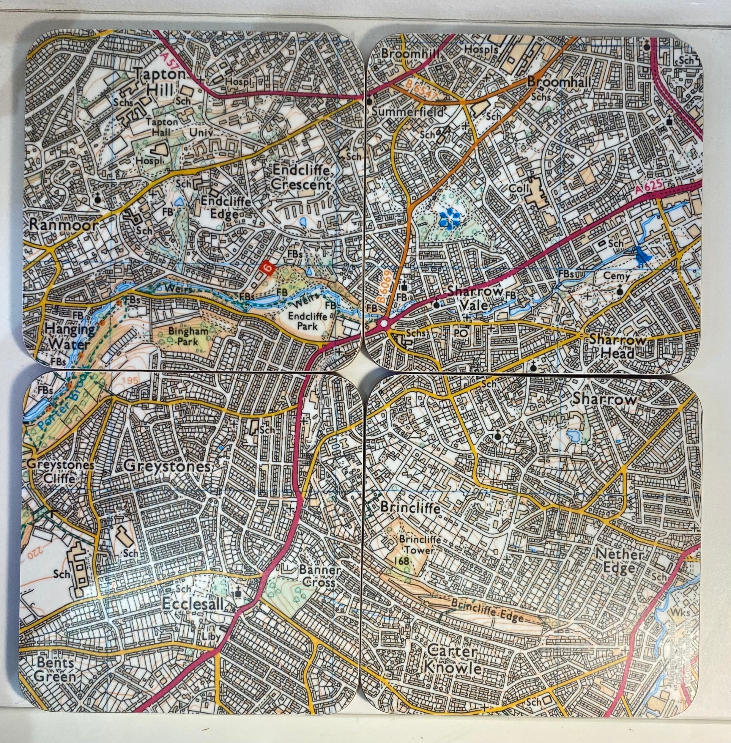 Sheffield Sharrowvale area map set of 4 coasters