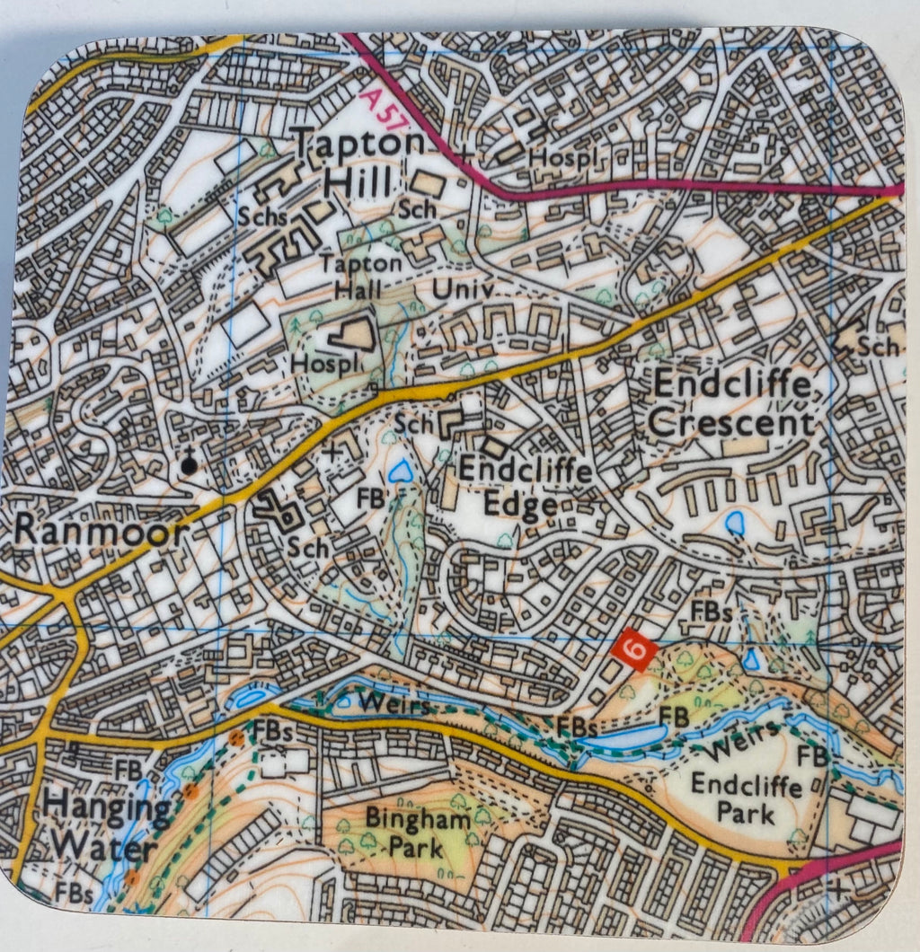 Sheffield Sharrowvale area map set of 4 coasters