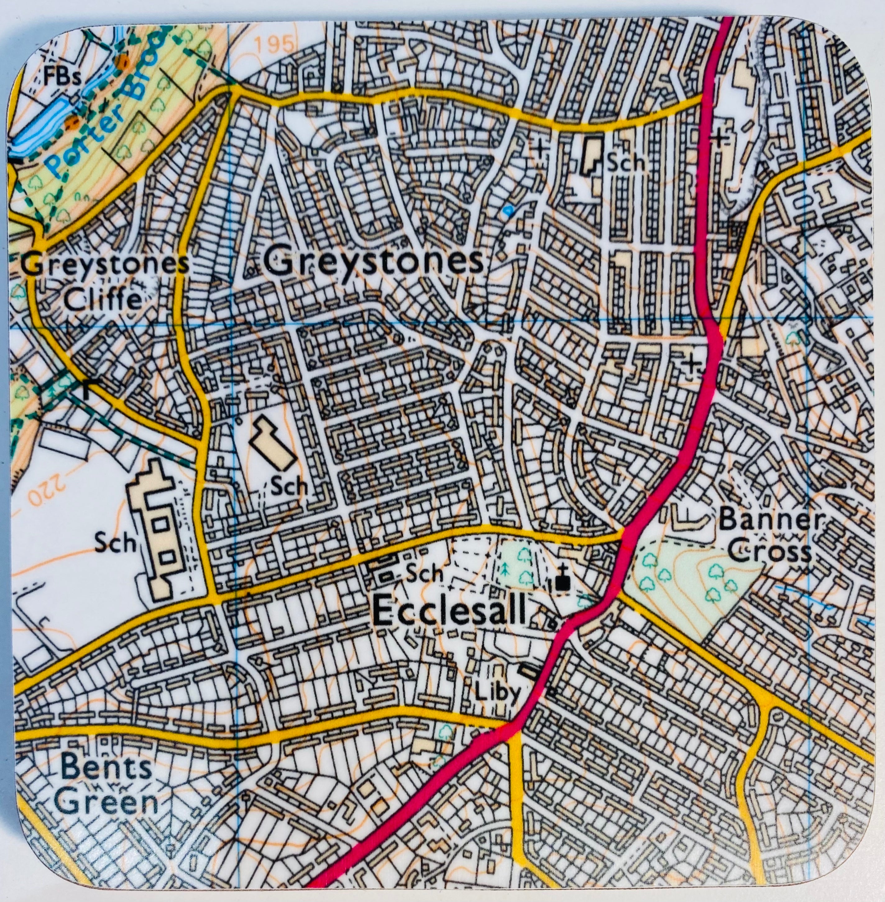 Sheffield Sharrowvale area map set of 4 coasters