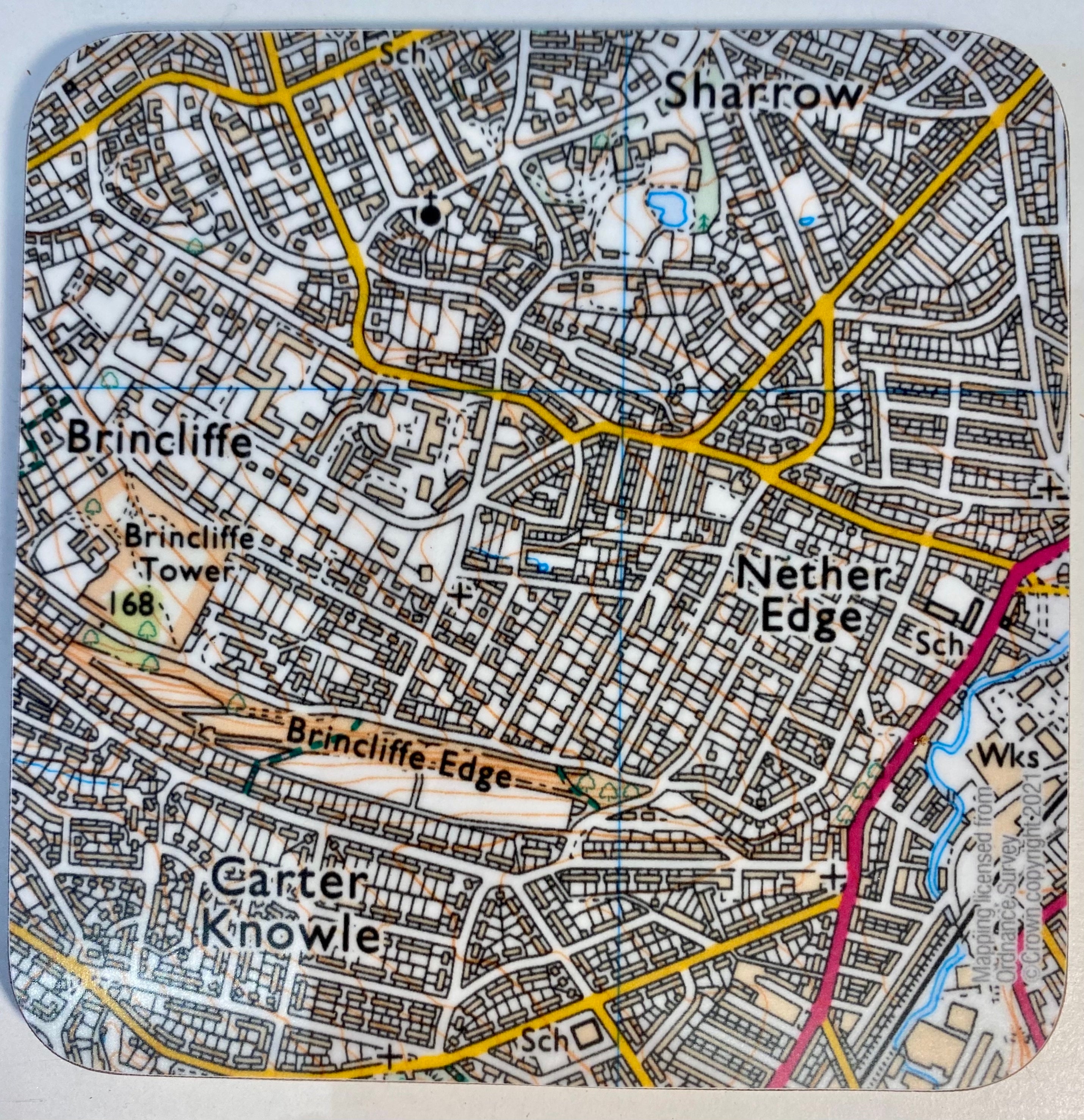 Sheffield Sharrowvale area map set of 4 coasters