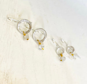 Sterling SILVER and gold earrings with herkimer diamond quarts stone