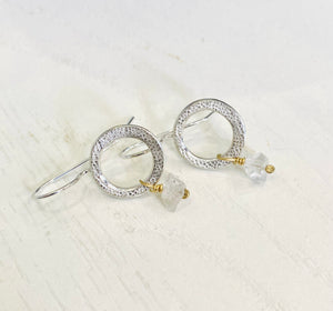 Sterling SILVER and gold earrings with herkimer diamond quarts stone