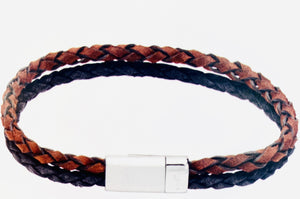 Double Leather Bracelet with Stainless Steel Clasp B507
