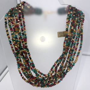 Murano glass Necklace Egyptian multistrantd red green gold