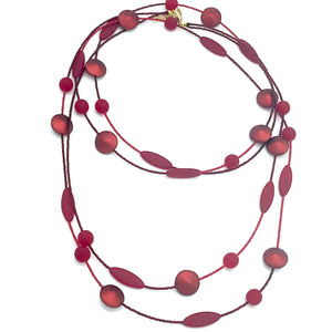 Murano glass Necklace oval flat beads long red
