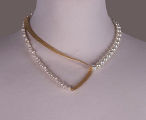 Bronze & Pearl Wrap Around Collar Necklace