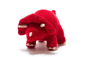 TRICERATOPS KNITTED DINOSAUR SOFT TOY RED