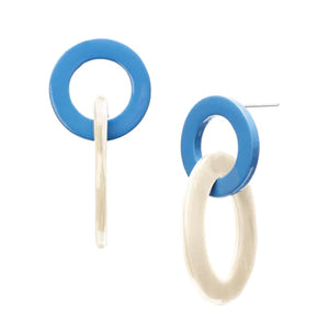 BRANCH Buffalo Horn Small Link Earrings - Blue and White