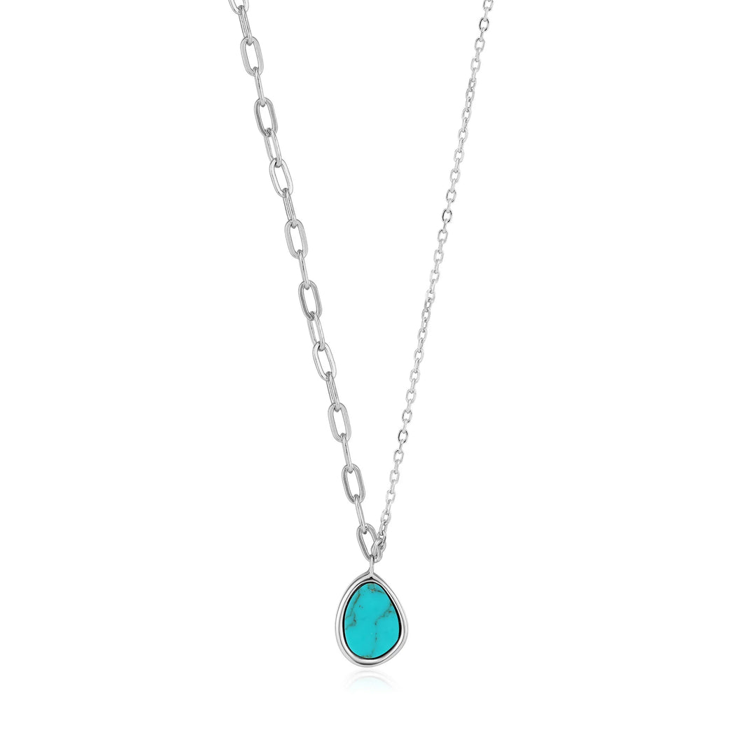 Tidal Turquoise Mixed Link Necklace - Silver