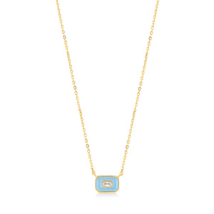 Powder Blue Enamel Emblem Necklace - Gold