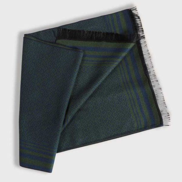 Boxed men's scarf printed BORDER GREEN/NAVY