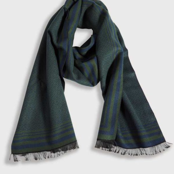 Boxed men's scarf printed BORDER GREEN/NAVY