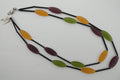 Murano glass Necklace oval beads short pink, green and yellow
