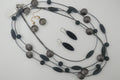 Murano glass Necklace oval flat beads long navy