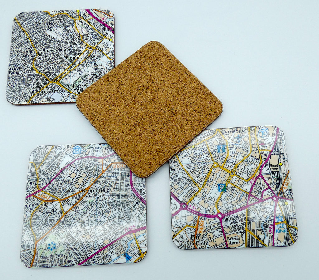 Sheffield City Centre map set of 4 coasters