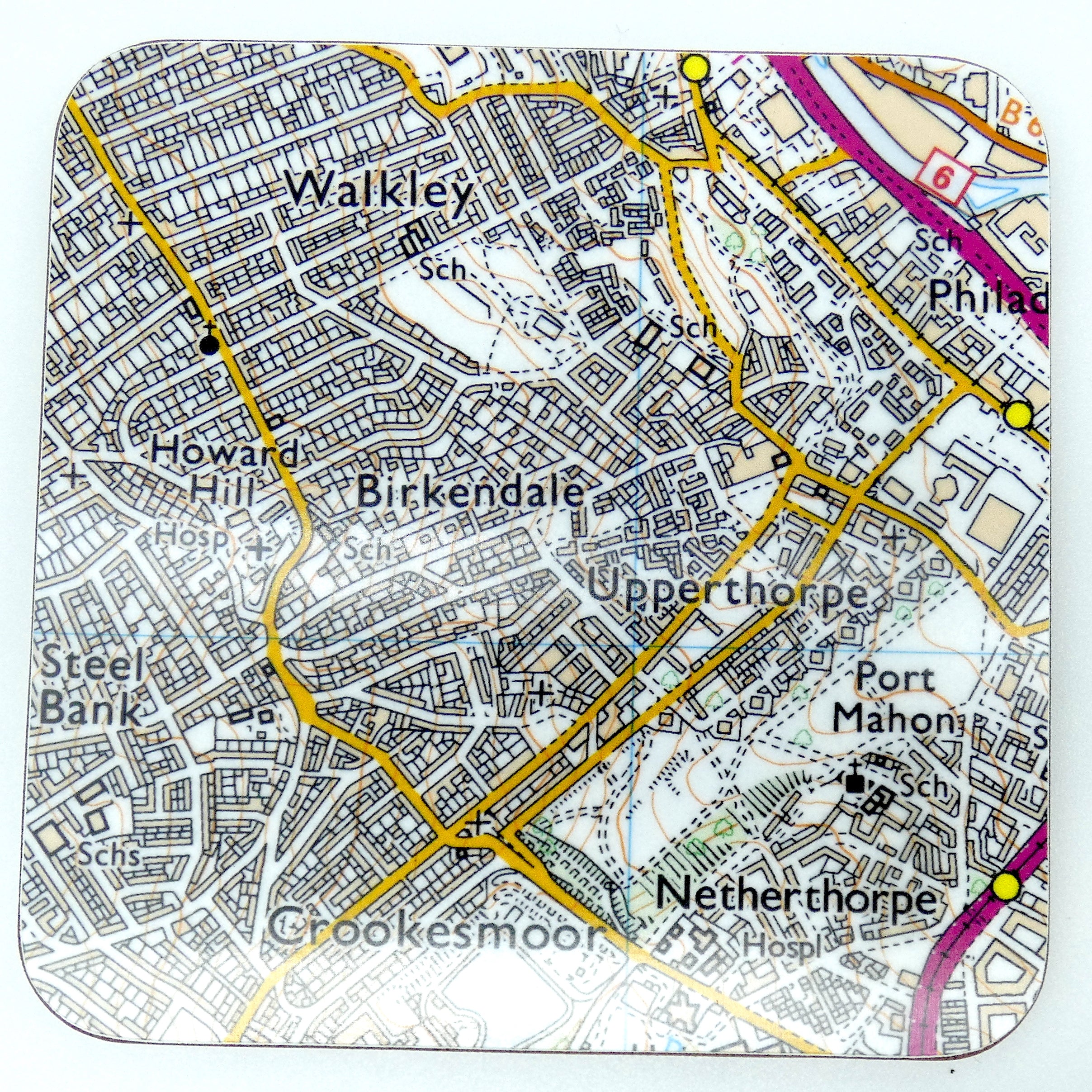 Sheffield City Centre map set of 4 coasters
