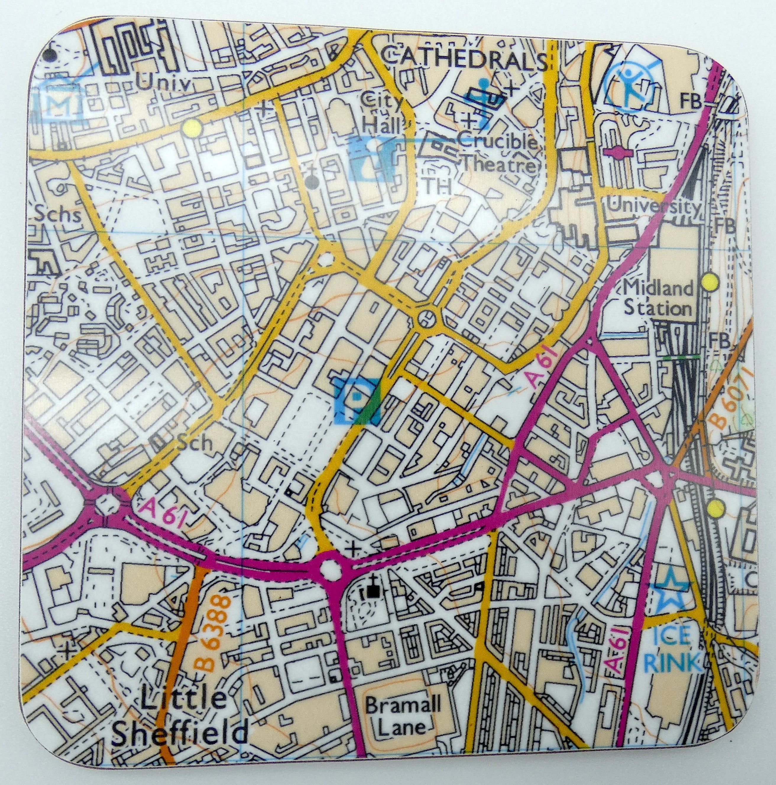 Sheffield City Centre map set of 4 coasters