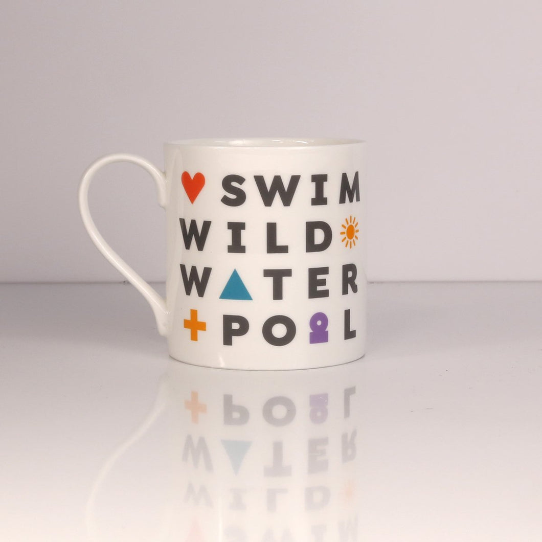 Peak District words mugs  – Swim, Wild, Water, Pool