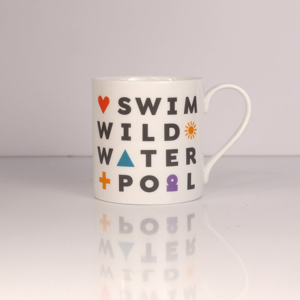Peak District words mugs  – Swim, Wild, Water, Pool