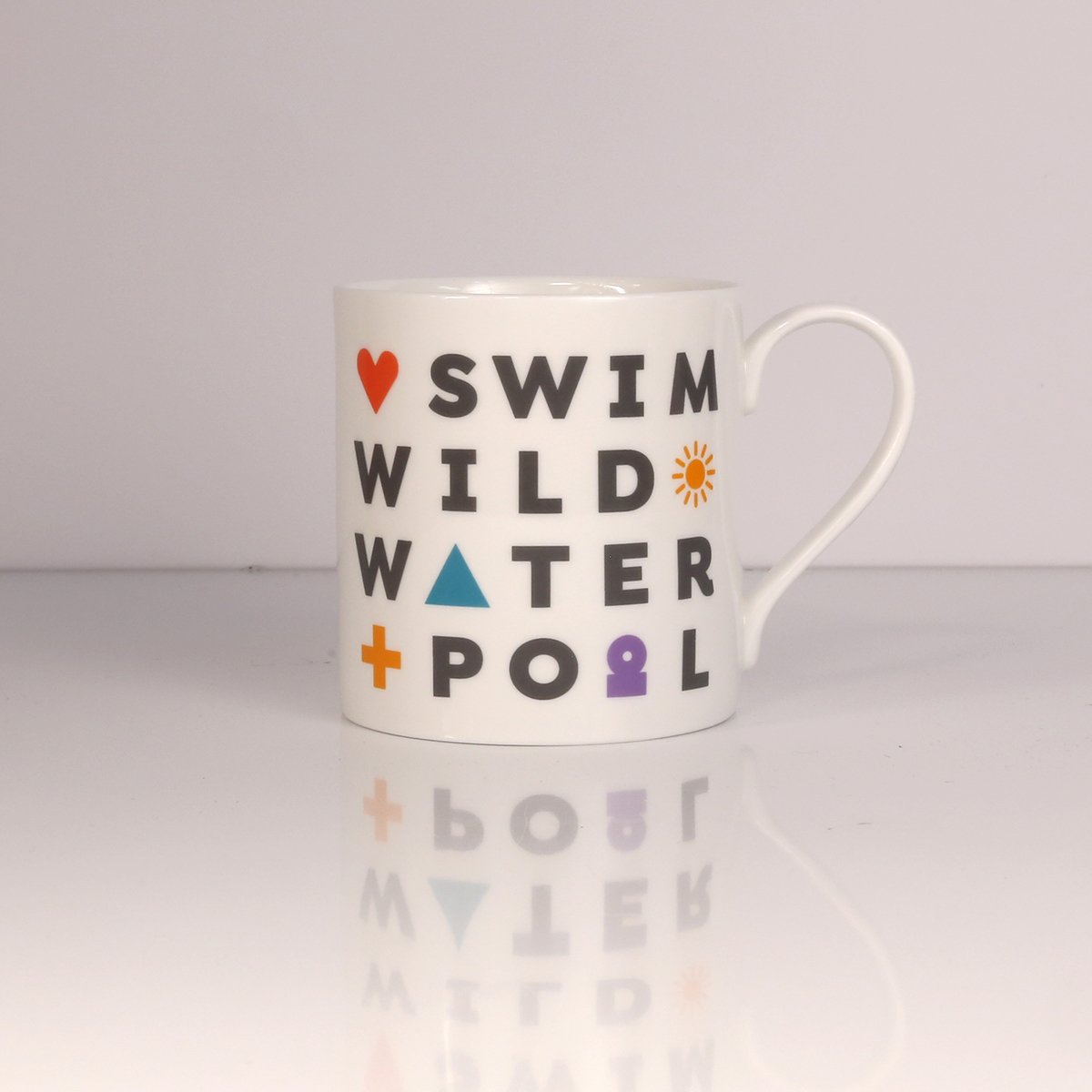 Peak District words mugs  – Swim, Wild, Water, Pool